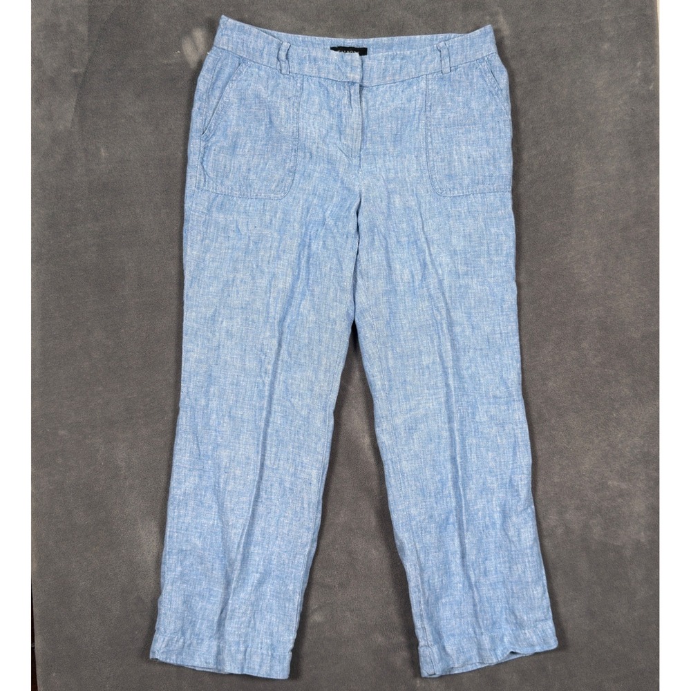 Talbots Pants Petites Womens Size 8P Blue 100% Linen Relaxed Boho Summer Pockets